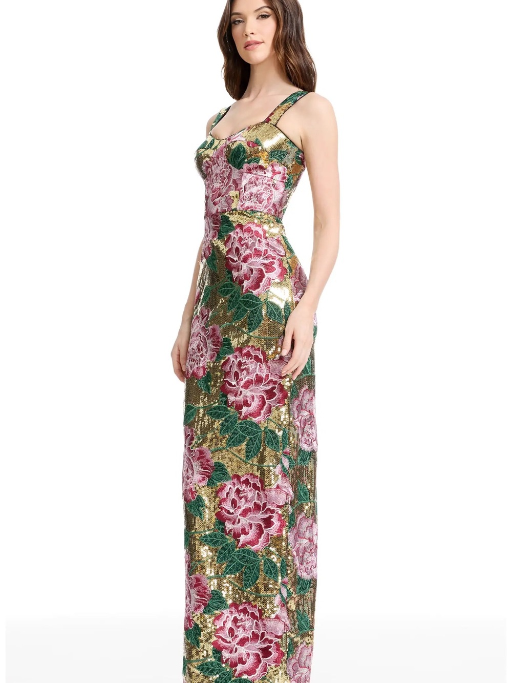 DRESS THE POPULATION REESE EMBROIDERED FLORAL SEQUIN SHEATH GOWN - Picture 6 of 6